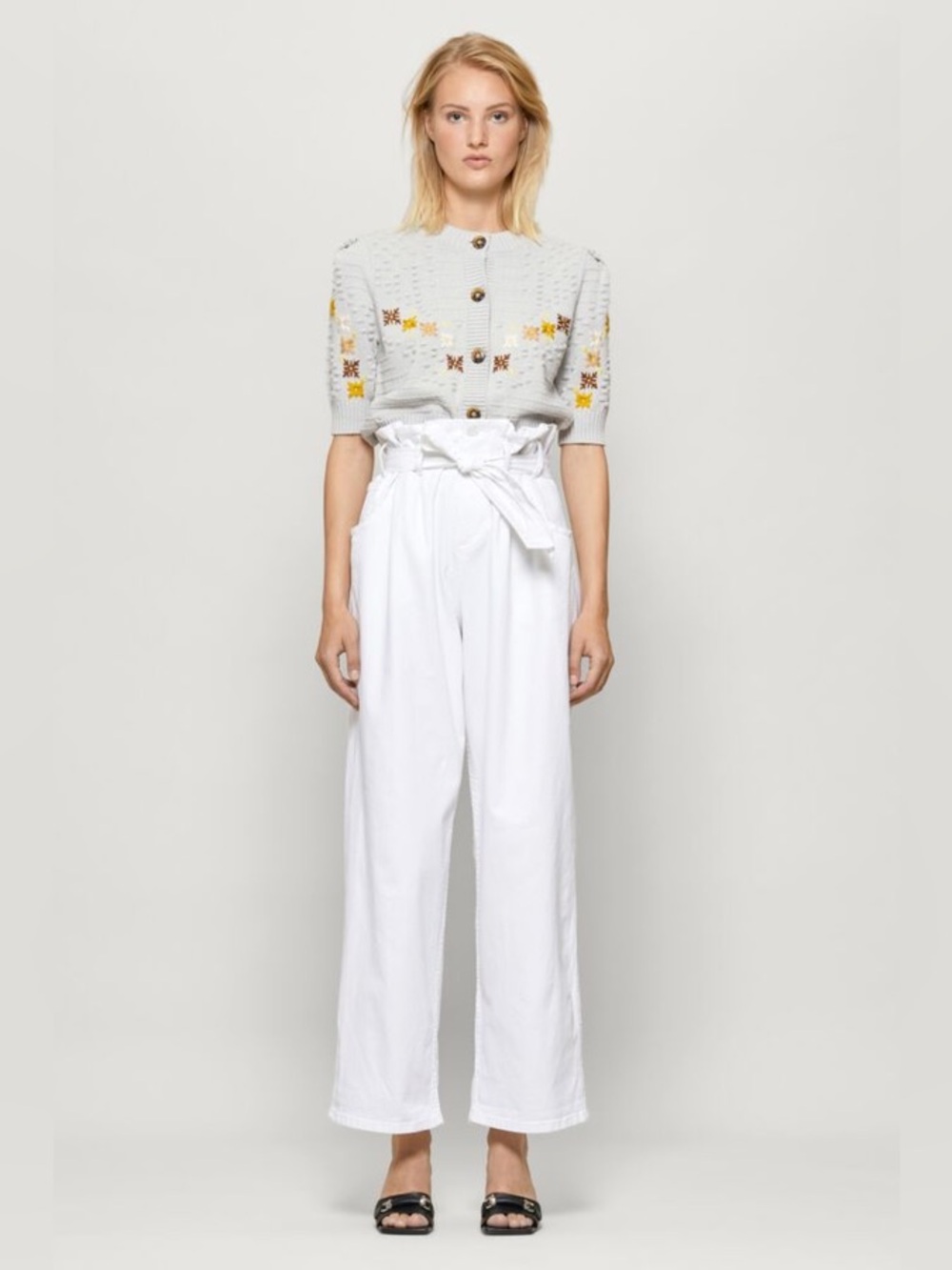 Baum und Pferdgarten High-Waist Paperbag White Trousers Front Tie Belt Medium
